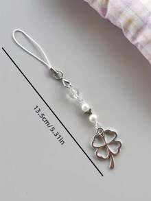 Cute Girl Handmade Beaded Four-Leaf Clover & Butterfly Bag/Phone Charm - Silver - View 3