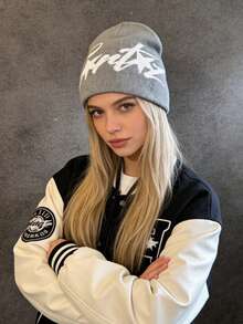 1 款可爱小鸟图案男女通用针织帽，秋冬季字母针织帽，冬季服装搭配推荐礼物 - 彩色 - 查看 2