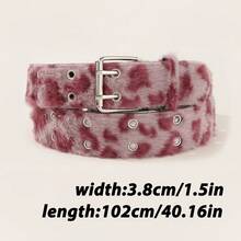 1 Piece Of Fashionable Faux Leopard Print Plush Pin Buckle Women's Belt, Punk Style Women's Belt, Retro Millennium Hottie Style Y2k Women's Belt, Comfortable And Cute Women's Belt, Versatile Pants, Dress And Skirt Belt, Suitable For Daily Commuting, Casual Wear, Partying, And As A Gift. - 白色 - 查看 6