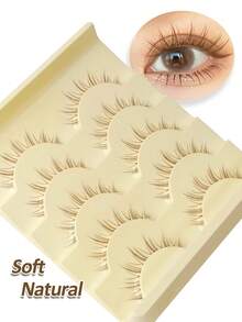 Rikuaild 5 Cặp mi giả Manga màu nâu, mi giả nhẹ, kiểu anime, mi ngắn mềm mại màu nâu tự nhiên, mi nối kiểu Comic Eye với dải trong suốt, có thể tái sử dụng, kiểu Nhật Bản và Hàn Quốc. - màu nâu - Xem 3