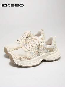 Women's Breathable Mesh Thick-Sole Chunky Sneakers, Comfortable Casual Sports Shoes For All Seasons - Champagne - View 8
