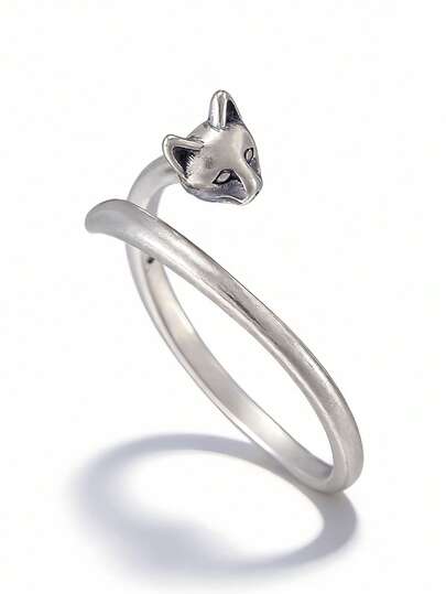 Flyleaf 1 Piece Vintage S925 Sterling Silver Distressed Retro Matte Fox Open Ring For Women Daily Wear Fine Jewelry