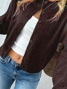 FOR BEAUTY Autumn New Solid Color Round Neck Single-Breasted Long Sleeve Knit Cardigan, Gentle, Elegant, Romantic, Casual, Lazy, Fashionable, Minimalist Versatile, Suitable For Outings, Valentine's Day Dates, Commuting And Various Occasions.This Cardigan Is An Ideal Choice For Women's Spring Wear. - 黑咖啡 - 查看 4