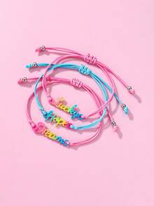 3件套儿童卡通时尚随机渐变亮片字母“梦想希望幸运”手工编织手链套装，适合日常佩戴、送礼、节日 - 彩色 - 查看 2