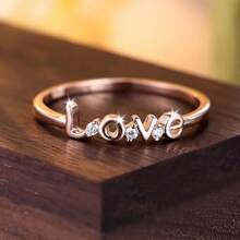 精致爱心字母戒指，镶嵌立方氧化锆，适合日常休闲佩戴，玫瑰金，女士戒指 - 彩色 - 查看 1