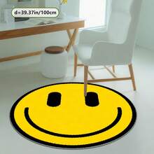 Room Deocr Room Decor Round Carpet, Yellow Happy Face Pattern Print 2D Home Decoration And Commercial Use - Suitable Living Room, Sofa Cushion, Bedside Rug, Outdoor Carpet Malls, Cafes, Etc. Soft And Non-Shedding - 1PC - View 5