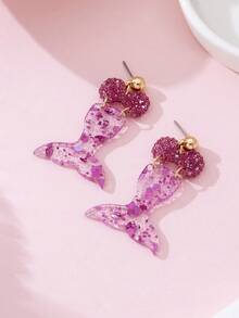 1 Pair Shiny Bow-Knot Mermaid Design Fashion Jewelry Earrings, Gift For Beach Vacation & Party - Pink - View 3