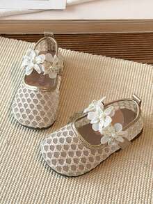 Giày công chúa mới năm 2026 cho bé gái, dép xăng đan trẻ em đế mềm thoáng khí chống trượt họa tiết hoa và ngọc trai, thích hợp cho mùa xuân/thu. - Vàng - Xem 4