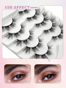 ENCHUW 5对假睫毛，纤长浓密立体，蓬松迷人，交叉式设计，适合派对佩戴 - 黑色 - 查看 4