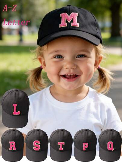 青少年女孩字母棒球帽，可调节遮阳帽，儿童个性化尖顶帽，适合户外活动