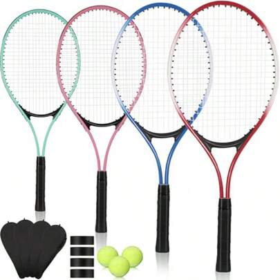 Gdo703deyi  4 Pcs Tennis Rackets For Adult Recreational 4 Players 27" Tennis Racquet Lightweight Tennis Racket With 3 Tennis Balls For Training Beginners With Overgrips Carry Bag