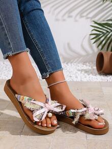 Sandalias de dedo con flecos para mujer, adecuadas para primavera, verano y otoño - Marrón - Ver 3
