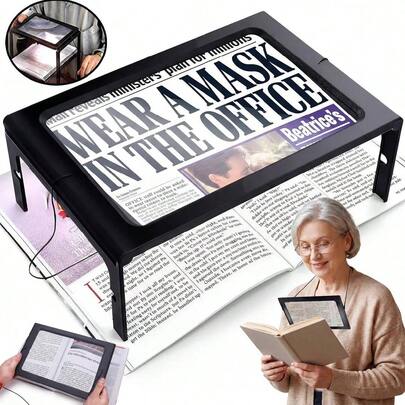 Lupa Grande De Página Completa A4 Con Lupa De 3x Con Luz LED,Lupa De Página Completa A4 Ultrafina Con Lupa 3x 4 Luces LED,adecuado Para El Aprendizaje De Los Niños, La Lectura De Personas Mayores