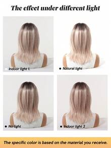 Tóc giả ombre dài vừa phải, thanh lịch 5 sao, thẳng, có mái - Mũ lưới hoa hồng, sợi tổng hợp chịu nhiệt, được ưa chuộng cho phụ nữ sử dụng hàng ngày, dự tiệc, cosplay, Halloween. - Tóc vàng ombre - Xem 10