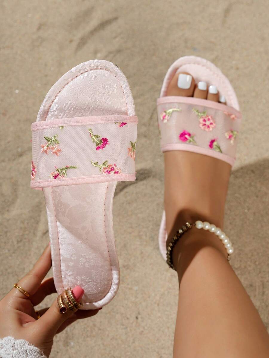 Dép lê họa tiết hoa thời trang đa năng, dép xỏ ngón nữ, dép đi trong nhà, dép đế bằng, thoải mái, đa dụng, thích hợp cho mùa hè. - Hồng - Xem 1