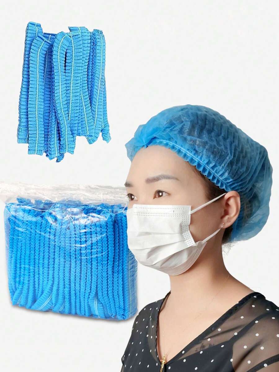 50/100/200个装一次性无纺布防尘帽，工作帽，透气网眼厨师帽，食品服务帽，卫生防尘帽