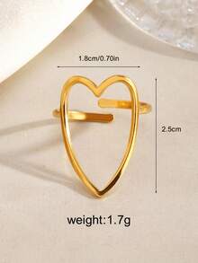 1枚18K镀金不锈钢时尚心形戒指，适合女性日常佩戴，也可作为情人节、母亲节礼物。 - 金色 - 查看 2
