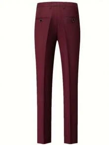 2 piezas Traje de negocios para hombre, vestimenta formal para boda, ceremonia (Chaqueta + Pantalones) - Burdeos - Ver 7