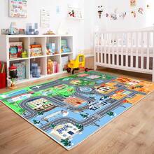 1pc Colorful Cartoon City Road Decorative Carpet, Suitable For Intellectual Stimulating Decor, Applicable For Living Room Carpet, Area Rug, Room Decor, Washable - Multicolor - View 3