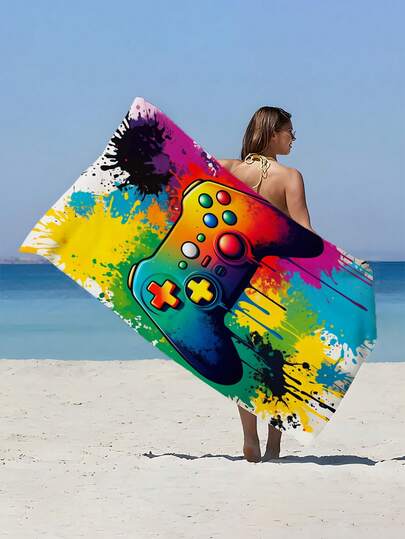 1 chiếc/Khăn tắm biển/khăn tắm cỡ lớn họa tiết tay cầm chơi game vẩy sơn nhiều màu sắc, 90cm x 180cm, chất liệu microfiber siêu mềm, thấm hút nhanh khô, nhẹ và dễ mang theo, chống gió/nắng/cát, vật dụng cần thiết cho hồ bơi/bãi biển, phụ kiện đi biển mùa hè cho nữ, thích hợp cho phòng tắm, bơi lội, tập thể dục, tắm, yoga, cắm trại, unisex, trang trí tiệc ngoài trời, vật dụng cần thiết cho kỳ nghỉ biển, đồ dùng không thể thiếu khi trở lại trường, quà tốt nghiệp, quà cưới, món quà tốt nhất cho bạn trai
