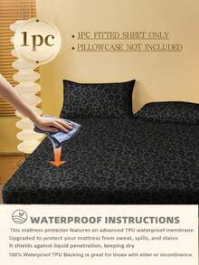 1pc Black Leopard Print 100% Waterproof TPU Fitted Sheet, Stain-Resistant Mattress Protector, Mattress Cover, Fitted Sheet, Soft And Breathable, -Twin, Full, Queen, King, Deep Pocket Design Up To 11.8 Inches, Breathable And Wrinkle-Resistant, Machine Washable, Suitable For Dorms, Guest Rooms, Dust-Proof And Skin-Friendly, Back To School Bedding - Black - View 5
