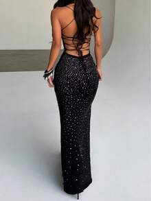 Sexy Ombre Rhinestone Mermaid Tail Bodycon Party Cocktail Dress For Women Wedding Black Spring - Black - View 3