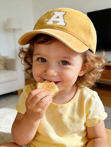 1pc Kids Yellow Baseball Cap With 26 Letters, Classic Washed Baseball Hat Suitable For Baby Boys And Girls, Outdoor Activities And Daily Wear, Sun Protection - Multicolor - View 4