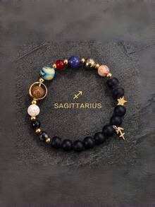 1 pieza Brazalete unisex con galaxia y 8 planetas del zodíaco, joya colgante de piedra natural de Libra, Géminis, Sagitario, regalo del Día de San Valentín para parejas y amigos - Multicolor - Ver 9