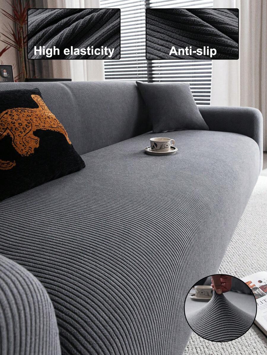 1 tấm bọc ghế sofa nhung mềm mại, co giãn, thân thiện với thú cưng, chống trượt, bền, có thể giặt máy, không phai màu, trang trí ngày lễ, tăng thêm không khí ấm cúng, bảo vệ ghế sofa, phù hợp với ghế sofa 1/2/3/4 chỗ ngồi, kèm theo miếng dán chống trượt. - Màu xám đen - Xem 1