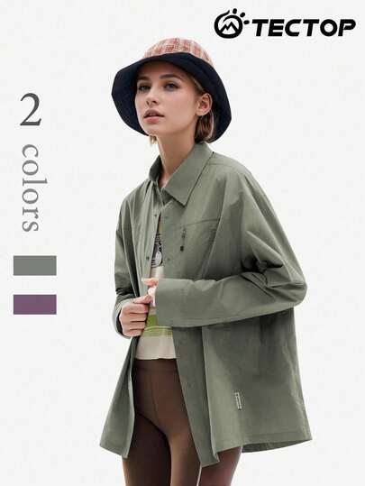 TECTOP 女士长袖衬衫，适合春夏穿着，防晒外套，透气凉爽，适合徒步旅行、钓鱼等户外活动，带拉链口袋。