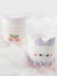 4 đôi tất trẻ em, thiết kế nơ hồng hoạt hình, tất dài đến bắp chân hình quả anh đào dễ thương cho bé gái, đa năng cho mặc hàng ngày. - Nhiều màu - Xem 4