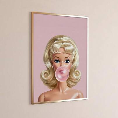 1pc Framed/Unframed Cute Pink Bubblegum Girl Fashion Canvas Poster Pop Doll Y2K Preppy Wall Art Print Girly Room Aesthetic Dopamine Decor Painting For Dorm,Living Room,Bedroom,Modern Home Decoration