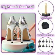 Heel Tips  10 Pairs High Heel  Kit With U/Cap Style 2.4mm And 3mm Metal Pins 5 Sizes 8-12mm - Slip-Resistant Quiet DIY Shoe Heel Caps For Women Black - Black - View 4