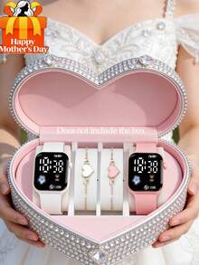 4/1pc New Fashion Minimalist Cute Women Digital Display Small Affordable Electronic Watch Set With Heart-Shaped Bracelet, Suitable For Wearing At Parties, Trips, And Great Gift For Mother's Day, Back To School Season, Holidays - Multicolor - View 5