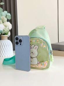 Túi đeo chéo in hình thỏ đính kim sa lấp lánh, khóa kéo, thích hợp sử dụng hàng ngày vào mùa xuân và mùa hè. - A - Xem 4