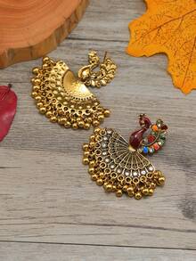 1对孔雀扇形小铃铛耳环 - 彩色 - 查看 5