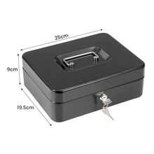 10 Inch Black Metal Cash Box, Lockable Money Organizer With Coin Tray - Portable - View 2
