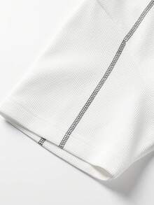 1pc Men's T-Shirt, White Waffle Texture With Rivet Decor, Waffle Knit Fabric, Loose Fit Stylish Design, American Casual Street Style, Suitable For Daily And Summer Wear - White - View 7