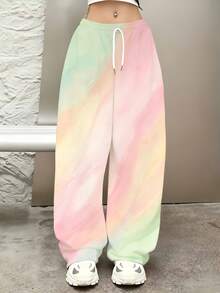 Tie Dye Sweatpants Wide Leg Pants Pastel Colors Soft Comfortable Loose Fit With Drawstring Waist For Casual And Sport Activities - 彩色 - 查看 4
