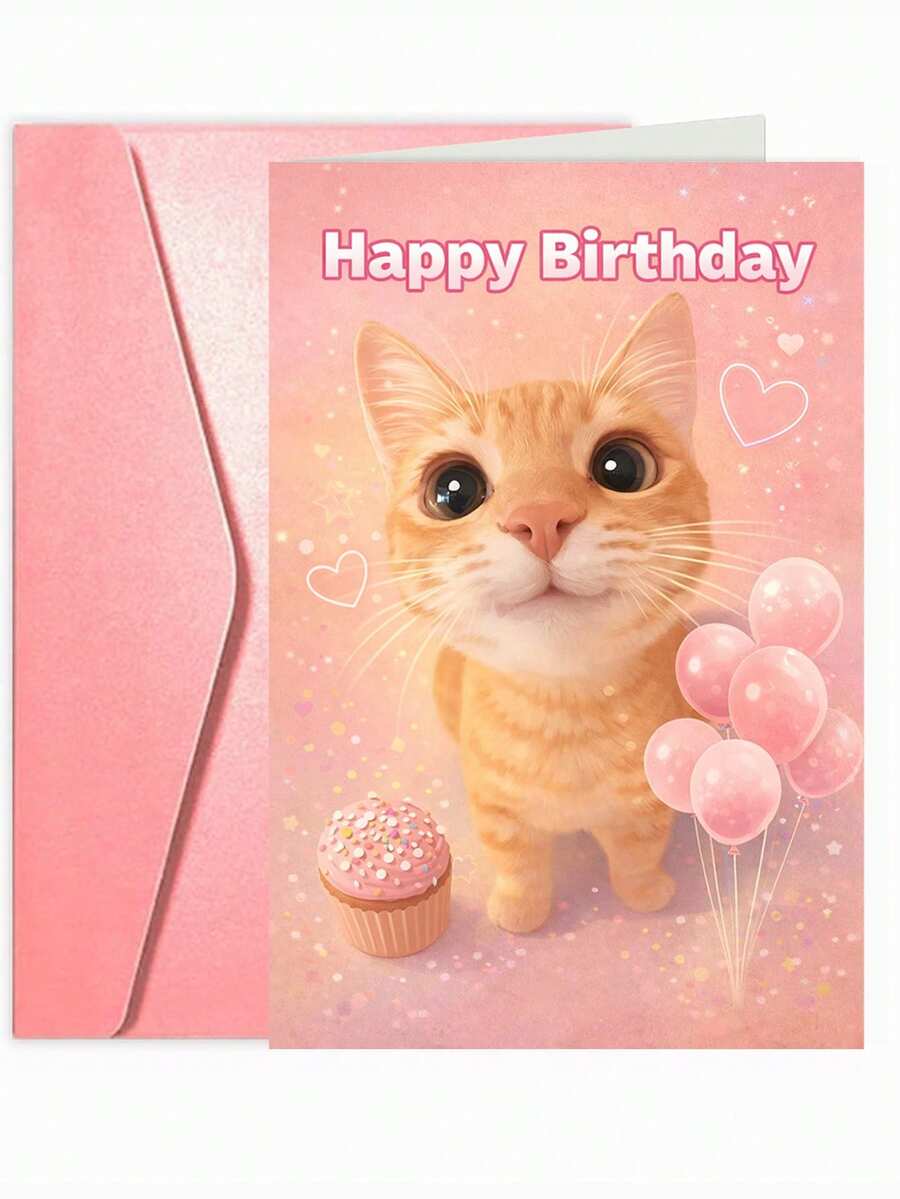 A Cute Cat Birthday Card, Suitable For Gifting To Friends Or Cat Lovers - Multicolor - View 1