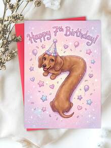 Chúc mừng sinh nhật lần thứ 7! Thiệp hình chó Dachshund dễ thương dành cho bé gái. - Nhiều màu - Xem 5