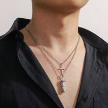 1件经典十字架和天然绿松石双层项链，男士时尚礼物 - 十字架石頭項鍊 - 查看 12