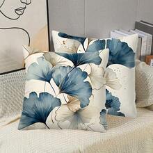 2pcs Ginkgo Leaf Abstract Modern Art Throw Pillow Covers - Soft Polyester, No Insert Needed - Great For Sofa, Bed, Car And Living Room Decor - White/Blue - Multicolor - View 3