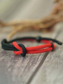 1 pieza Pulsera de hombre hecha a mano de cuerda de nailon trenzada de 4 mm con cadena ajustable, perfecta como regalo para el Día del Padre o el Día de San Valentín - Pulsera ajustable de doble capa de 4 mm - Ver 10