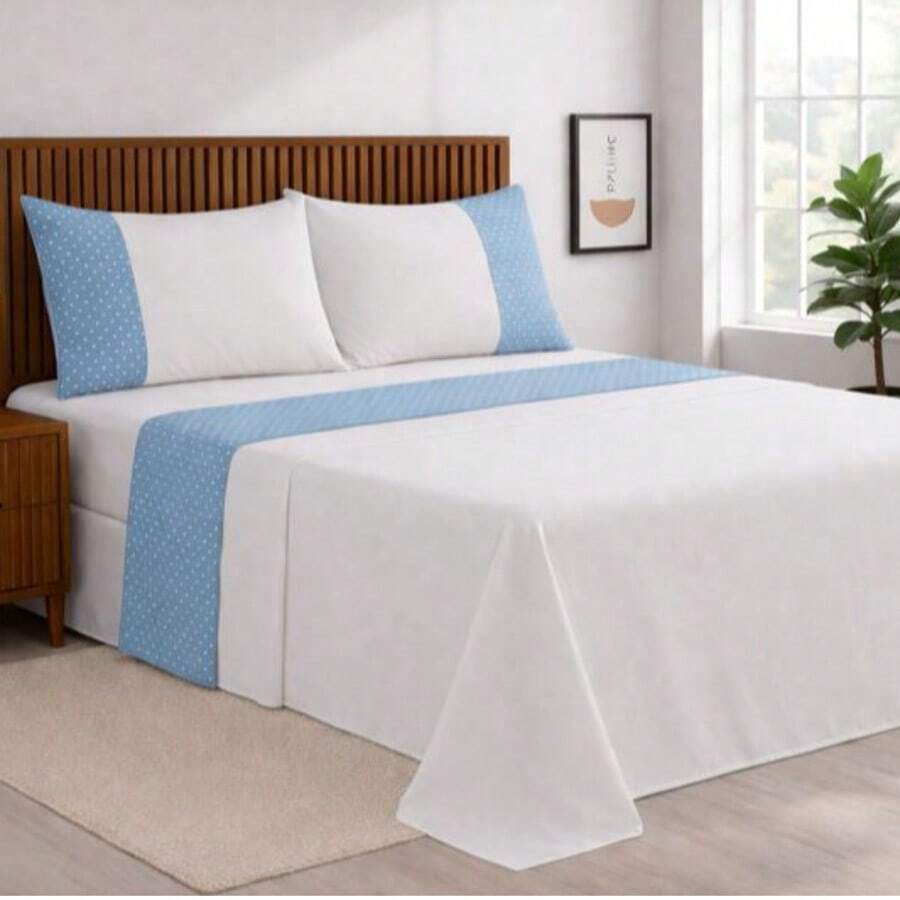Alegra 400 Thread Count Silk Touch 4-Piece Sheet Set For Double/Queen/King Sizes - Premium Comfort - Blue Polka Dot - View 1