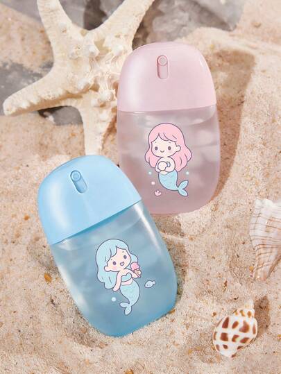 Mermaid Pattern Candy-Colored Plastic Empty Bottle, Pump Dispenser Bottle, Portable Refillable Spray Bottle, Can Be Filled With Cleaning Solution, Insect Repellent, Skincare Products, Reusable, Gift, Suitable For Daily Use, Travel Essential, Fine Mist, Leak-Proof, Container, Bathroom