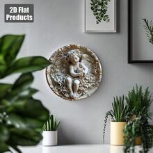 2D平面圆形天使主题墙饰，1件装 - 8x8英寸复古家居装饰，天使与花卉图案，毕业、母亲节、亡灵节的完美礼物 - 农舍风格，咖啡馆、卧室、俱乐部墙饰，房间装饰，2D平面（孔位随机） - A - 查看 7