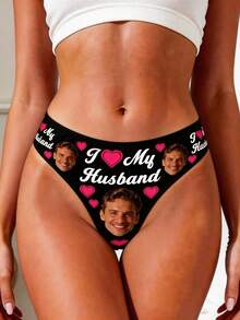 1pc Customized Face Print T-Back Panty, Personalized Photo Underwear, Women's Funny Heart Print Panty, Customized Gift For Wife/Girlfriend, Anniversary/Valentine's Day Gift - Multicolor - View 3
