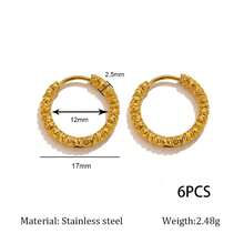 1Pc/6Pcs 304 Stainless Steel Textured Hoop Earrings, Gold & Silver Huggie Hoops For Jewelry Wear - earrings - View 10