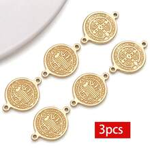 3 mặt dây chuyền hình thánh Benedict bằng thép không gỉ, mặt dây chuyền hình thánh giá hai lỗ, mặt dây chuyền hình thánh giá Kitô giáo để tự làm vòng cổ, móc khóa và trang sức. - Vàng - Xem 11